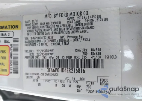 2014 Ford Fusion Se z USA, uszkodzony, nr VIN 3FA6P0HD4ER216816